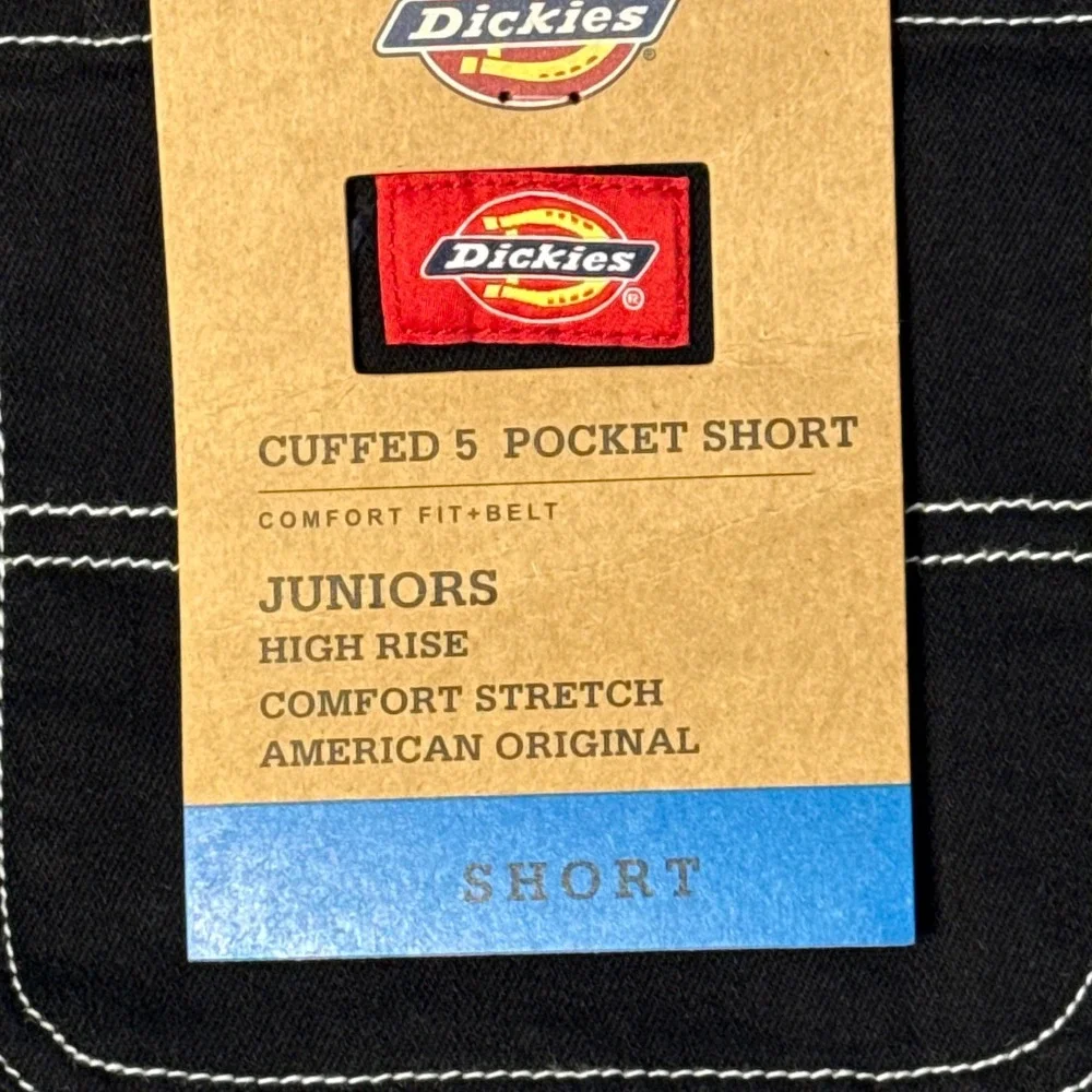 Dickies Cuffed 5 Pocket Short Juniors 5 27 Black High Rise Contrast Stitch NWT